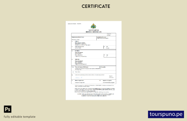listo para imprimir certificado de nacimiento de San Marino Plantilla en Word y